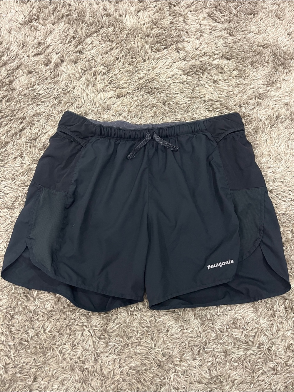 Patagonia Black Athletic Running Shorts with Drawcord